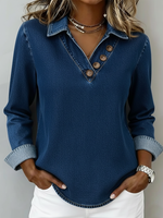 Casual Lapel Button-down Denim Shirt