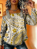 Women‘s Vintage Pattern Art Print Casual Cotton Denim Shirt