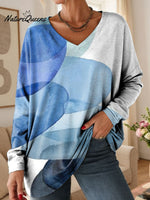 Women's Abstract Colors Pattern Art Print V-neck Casual Cotton T-shirt