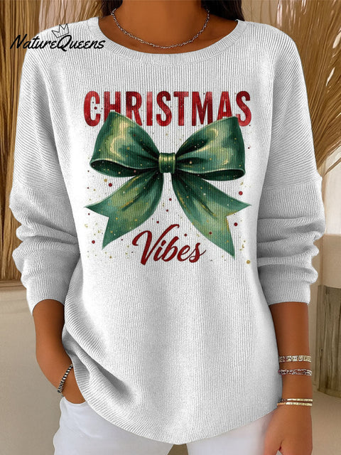 Christmas vibes bow decoration pattern Casual Round  Collar Sweater