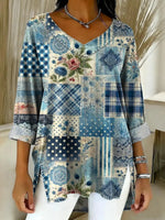 Women's Floral Pattern Art Print Casual Denim Shirt