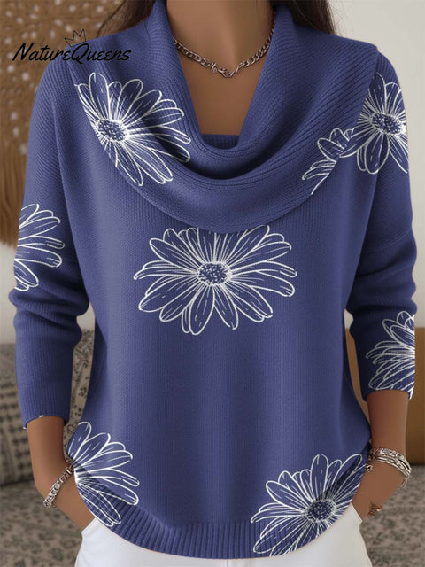 Elegant Floral Decorative Pattern Women's Casual Swing Collar Long Sleeve Sweater