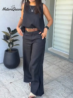 Women's Casual Linen And Cotton Vest And Pants Two-piece Set