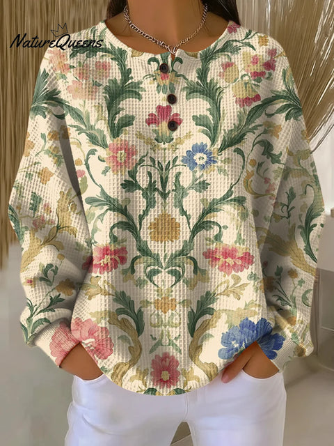 Women's Simple Retro Flowers Floral Pattern Art Print Casual Cotton Shirt