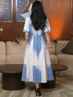 Elegant Art-print Slim-fit A-line Linen-cotton Dress