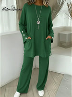 Women's Comfortable Stretch Cotton Top And Pants Two-piece Set