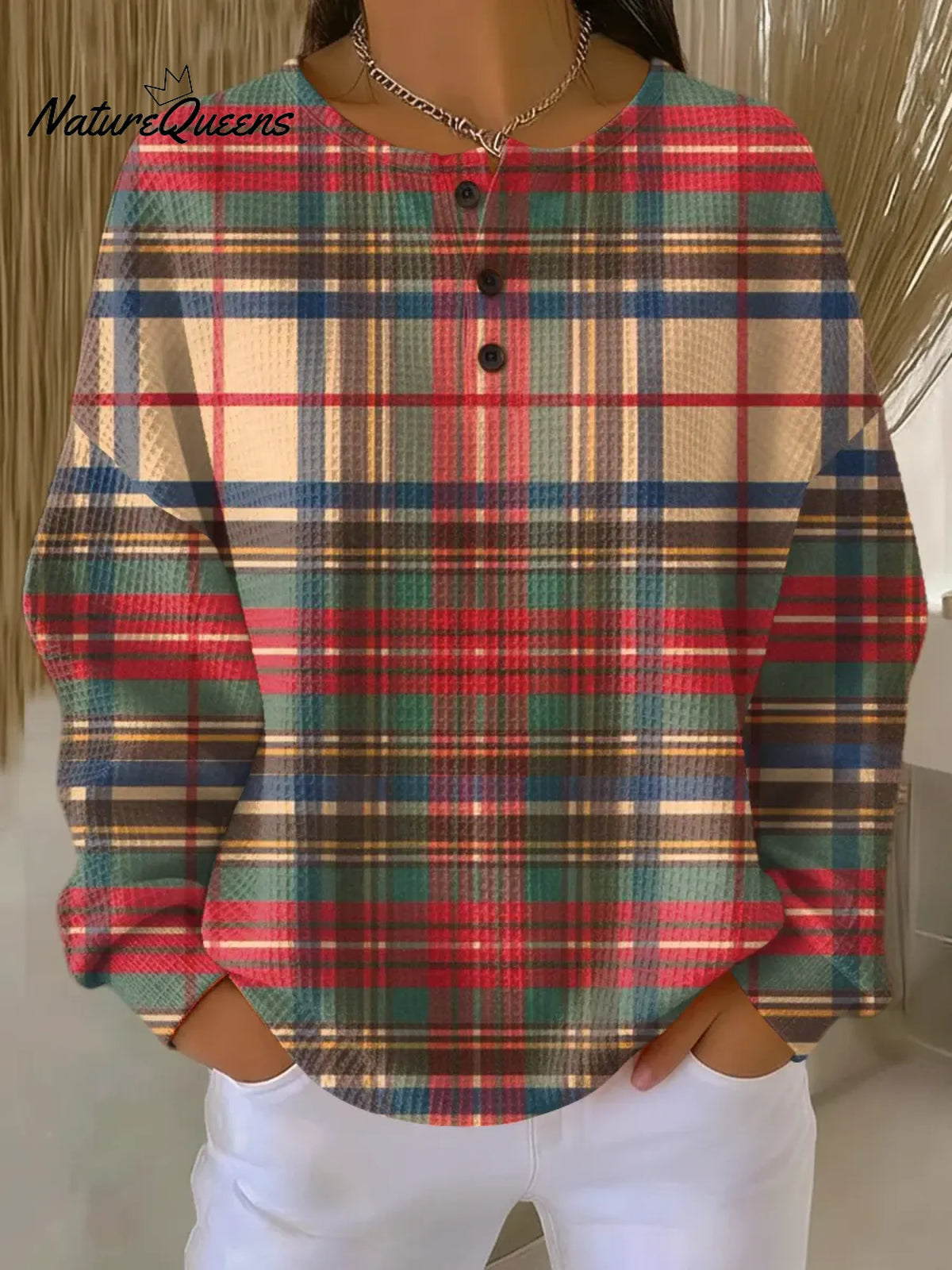 Women's Geometric Pattern Art Print Casual Waffle Sweatshirt