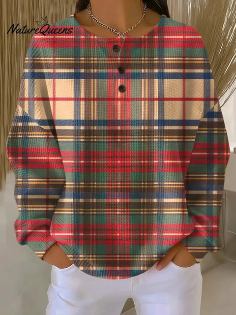 Women's Geometric Pattern Art Print Casual Waffle Sweatshirt