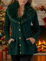 Women's Solid Color V-neck Long Sleeve Casual Loose Knit Top