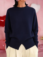 Women's Solid Color Stand-collar Long-sleeved Loose-fitting Casual Knitted Sweater