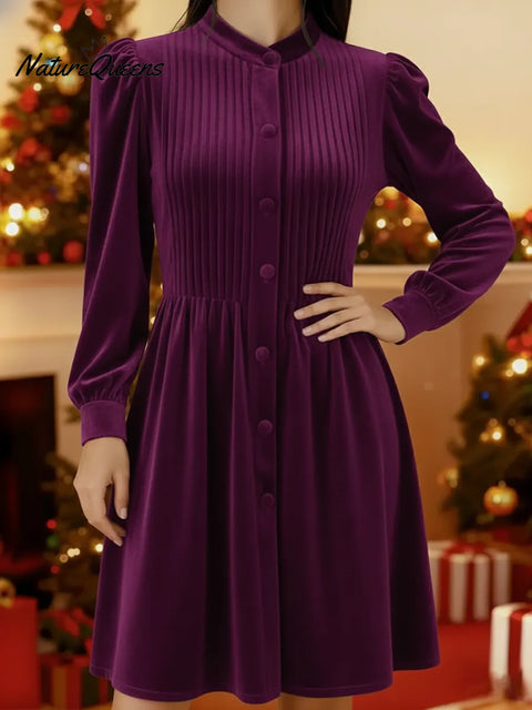 Women's Christmas Velvet Pleated Dress