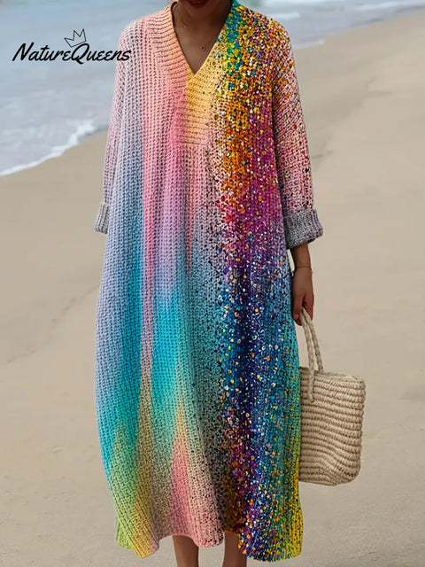 Women's Gradient Color Art Print Casual Cotton Knitted Dress