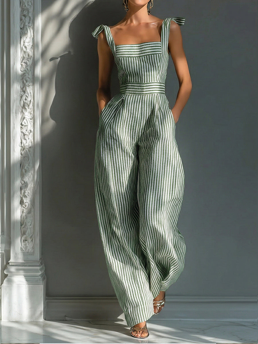 Stylish Striped Linen And Cotton Overalls