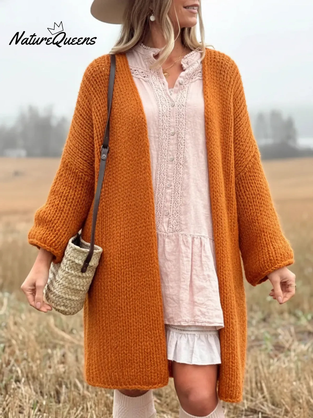 Casual And Cozy Solid-color Knitted Long Cardigan