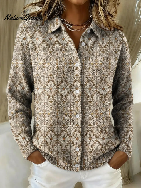 Women's Retro Ethnic Style Patterns Printed Collared Sweater