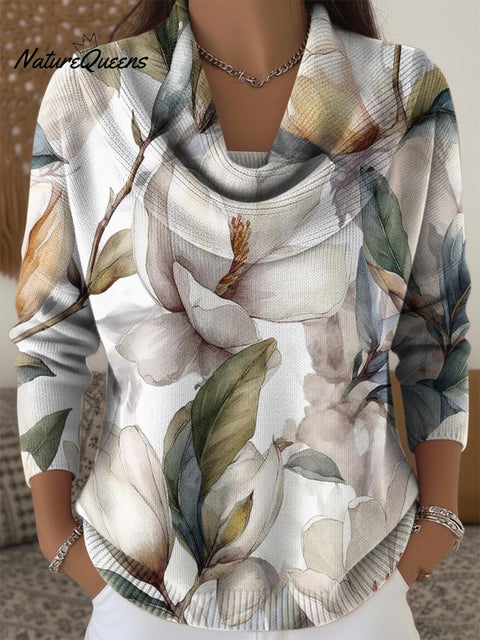 Elegant Floral Paintings And Decorative Patterns Women's Casual Swing Collar Long Sleeve Sweater