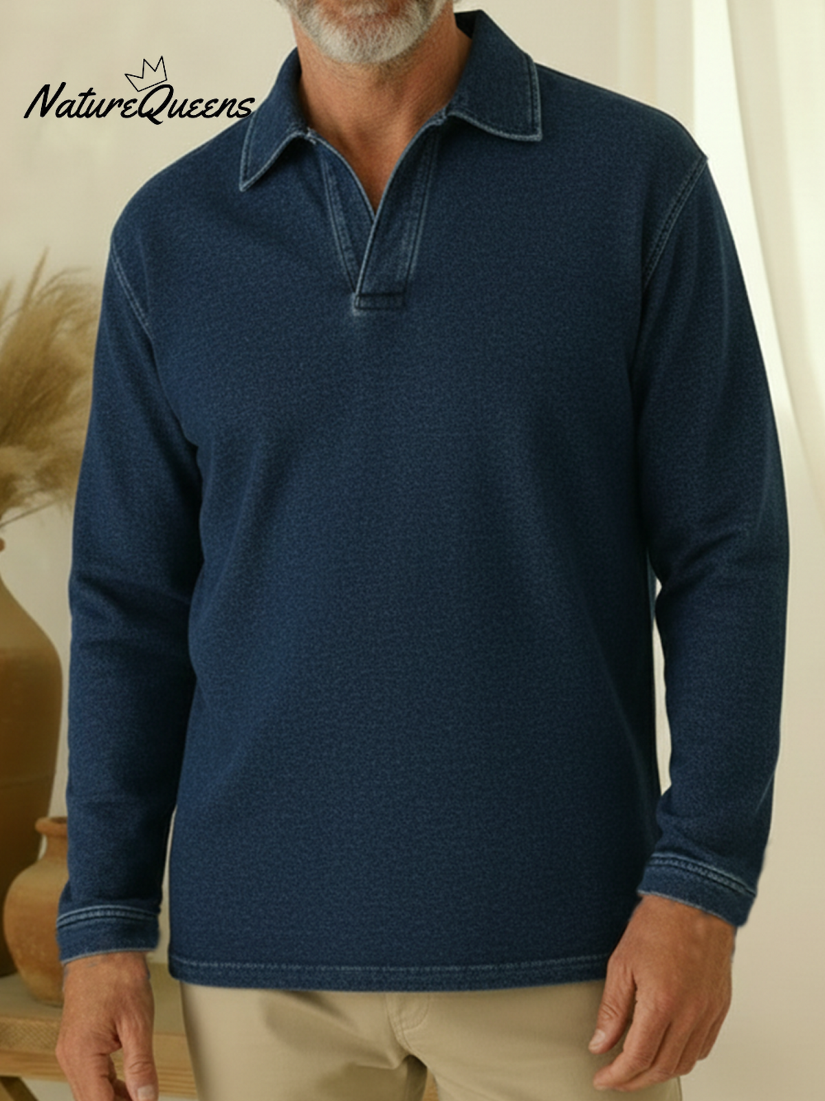 Unisex Casual Polo-neck Denim Sweatshirt