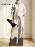 Women's Gradient Art Print Casual Cotton Knitted Suits