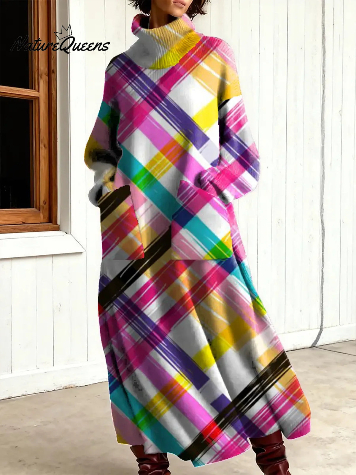 Women's Vintage Geometry Art Print Casual Cotton Knitted Dress