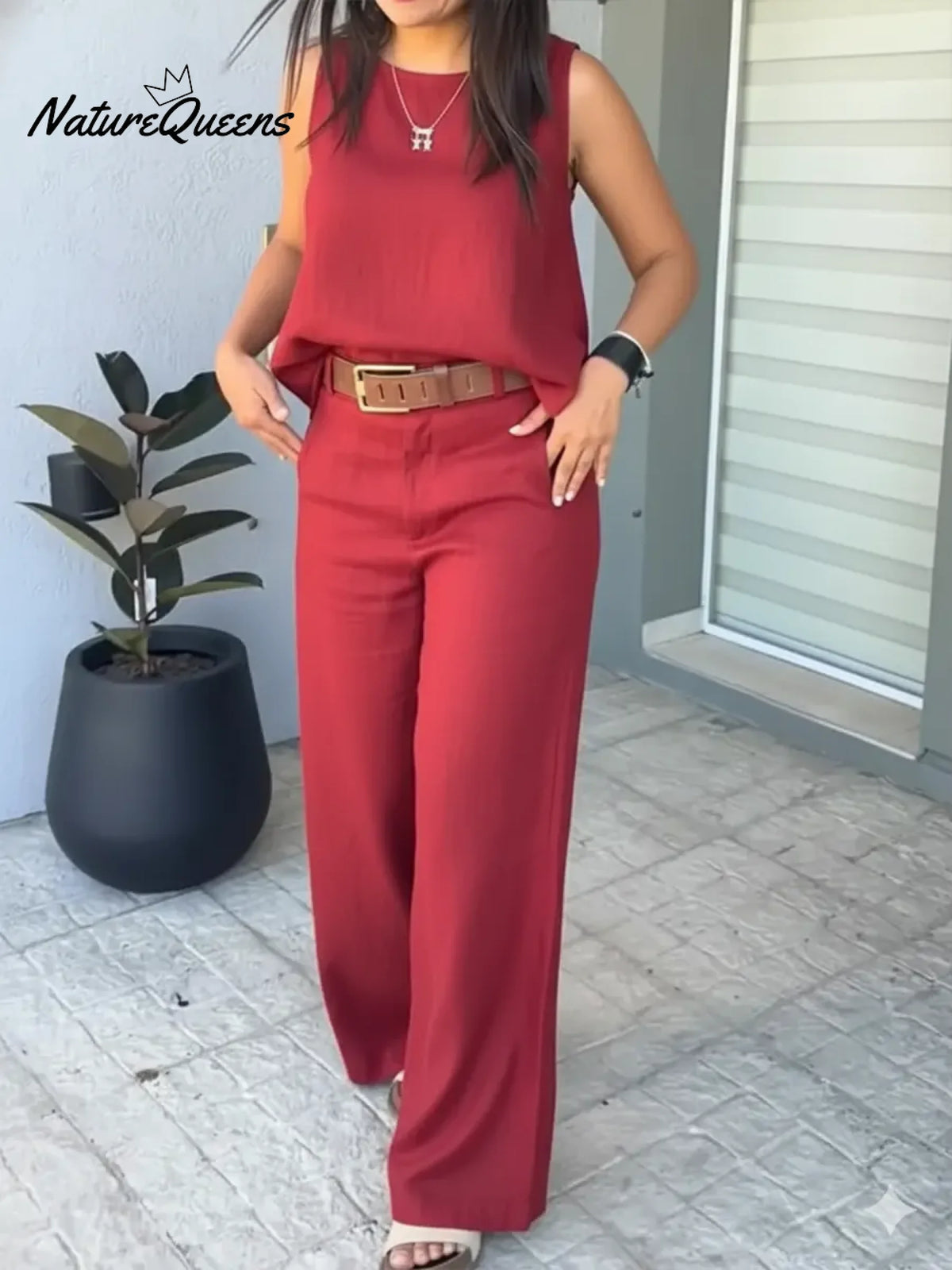 Women's Casual Linen And Cotton Vest And Pants Two-piece Set