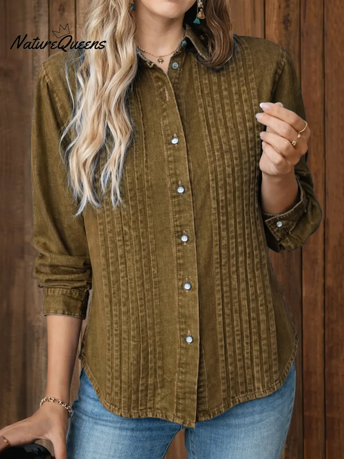 Women's Lapel Long-sleeved Casual Loose Pleated Denim Cardigan