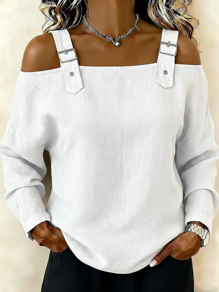 Casual Shoulder Straps Linen-cotton Shirt Top