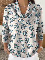 Women's Floral Pattern Art Print Casual Cowl Neck Sweater
