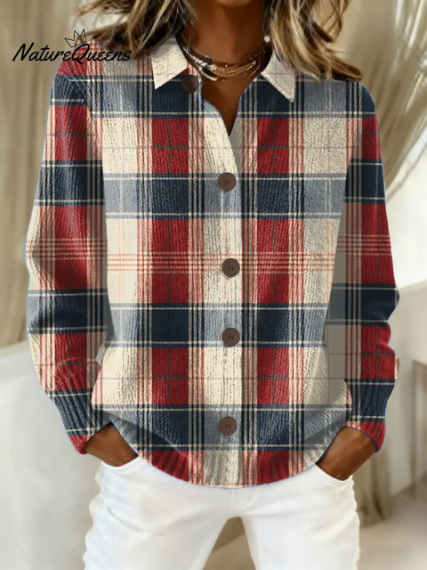 Women's Plaid Pattern Art Print Casual Sweater