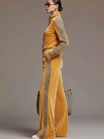 Casual Sporty Retro Leopard Print Sweatshirt And Wide-leg Pants Two-piece Set