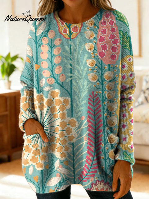 Women's Lovely Floral Flowers Pattern Art Print Casual Cotton Knitted Sweater