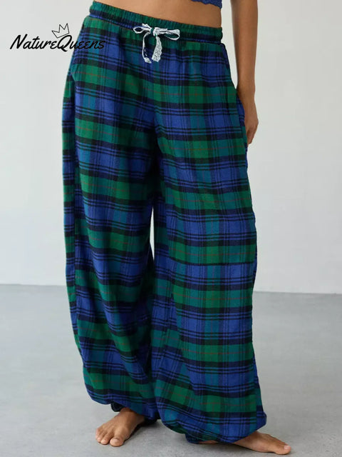 Women's Plaid Casual Loose Cotton Pants