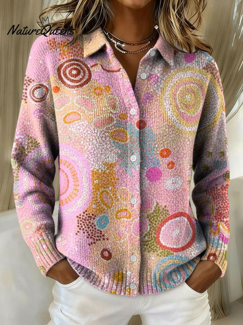 Women's Geometry Gradient Pattern Print Cowl Neck Sweater