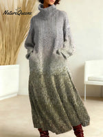 Women's Vintage Gradient Art Print Casual Cotton Knitted Dress