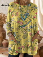 Women's Floral Pattern Art Print Casual Cotton Knitted Sweater