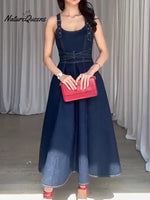 Women's Denim Vest And A-line Cotton Dress