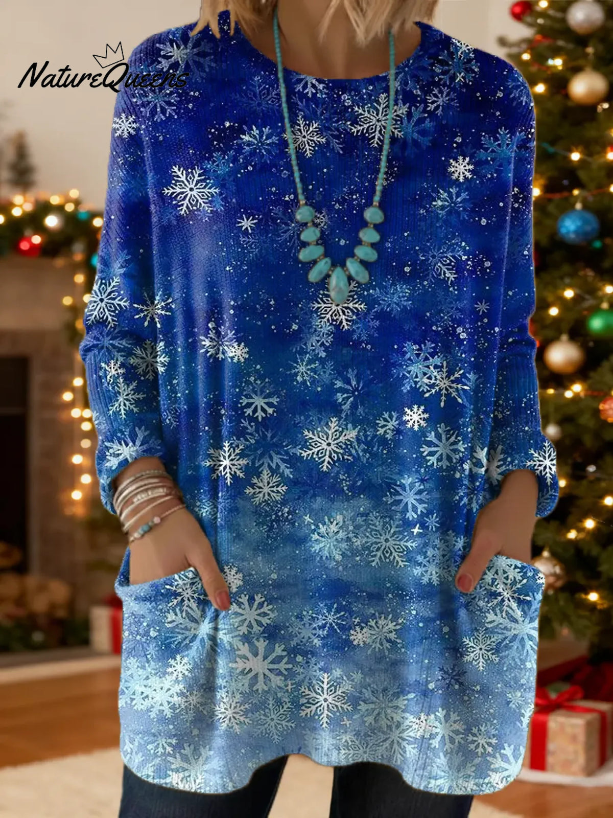 Women's Snowflake Pattern Art Print Casual Cotton Knitted Sweater