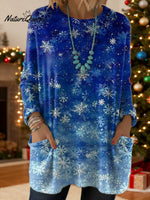 Women's Snowflake Pattern Art Print Casual Cotton Knitted Sweater