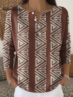 Women's Vintage Abstract Geometry Art Print Buttoned Cardigan Sweater