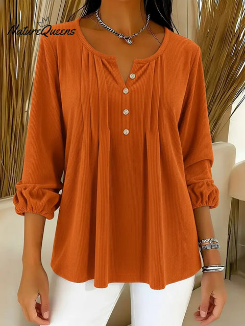 Women's Comfort Corduroy Pleated Cotton Top