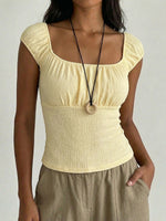 Women's Square neckline Cinched Waist Short-sleeve Top