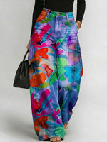 Women's Watercolor Floral Print Loose-fit Jeans