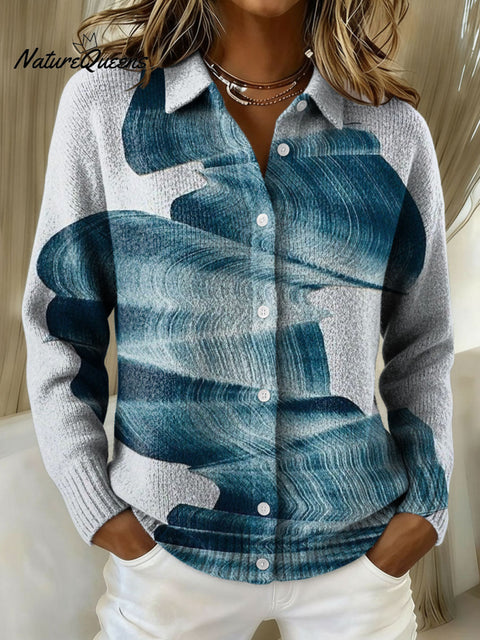 Abstract painting art wave lines decorative pattern Shirt Collar Sweater