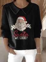Christmas Santa Claus Decorations Women's Casual Peter Pan Collar 3/4 Sleeve Sweater