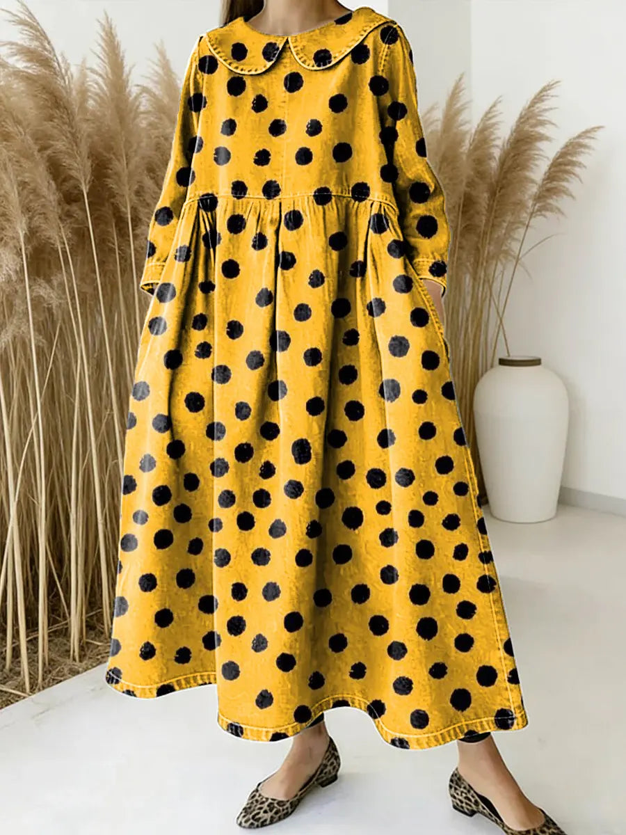Women Dot Pattern Art Print Casual Denim Dress