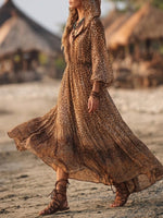 Women's Bohemian Leopard Print Hooded Maxi Dress