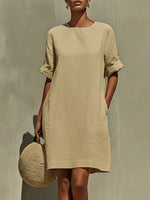 Simple Short-sleeve Cotton And Linen Dress