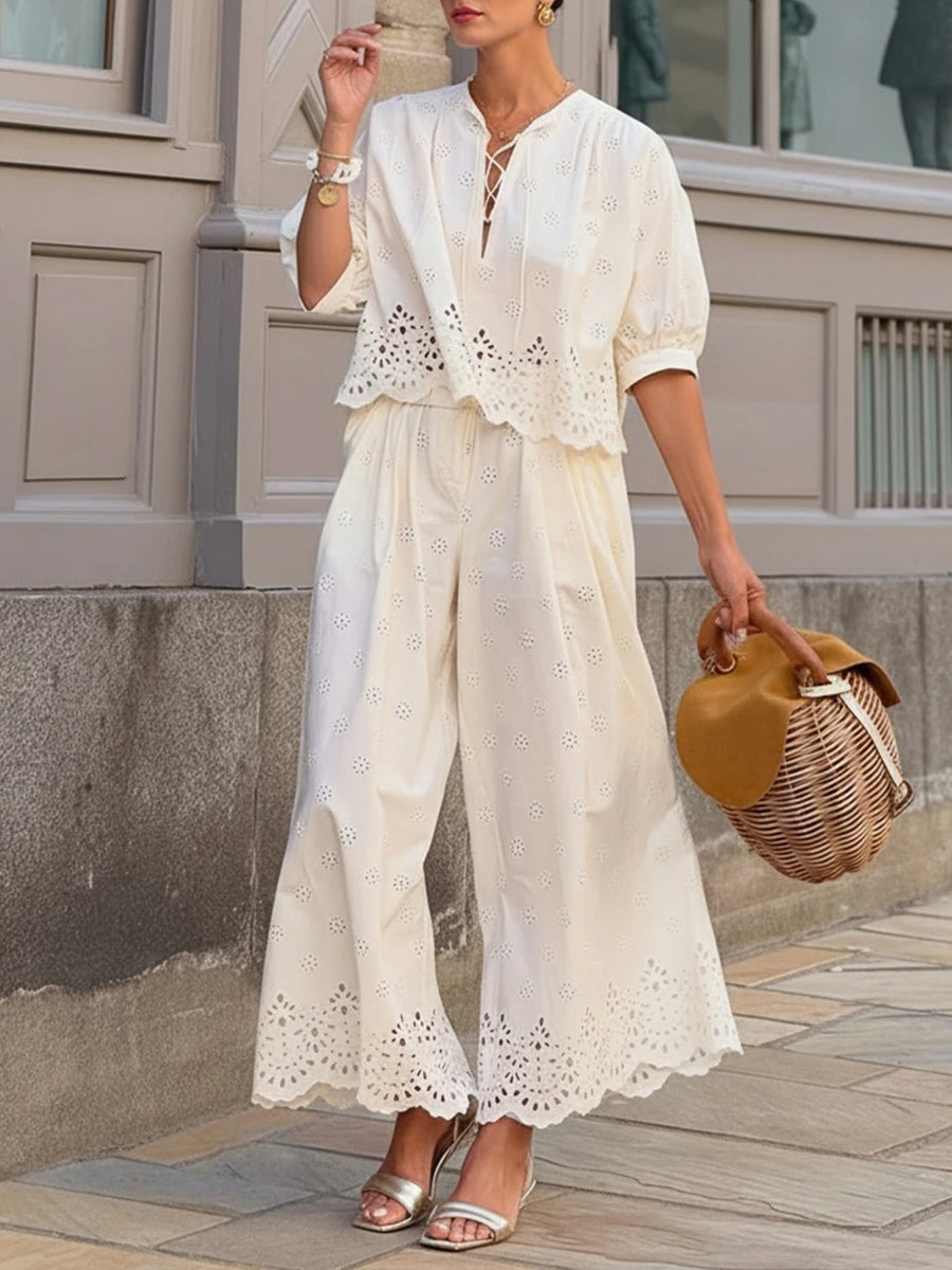 Women's Hollow Out Cotton And Linen Set
