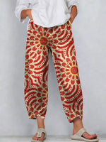 Women's Vintage Nationality Pattern Art Prints Casual Denim Cotton Pants