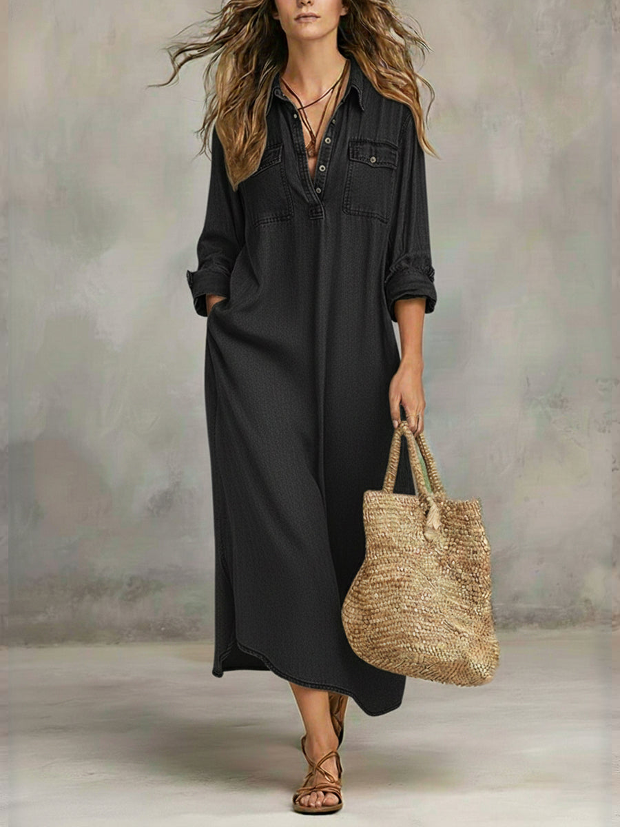 Women's Casual Long-sleeved 100% Cotton Dress