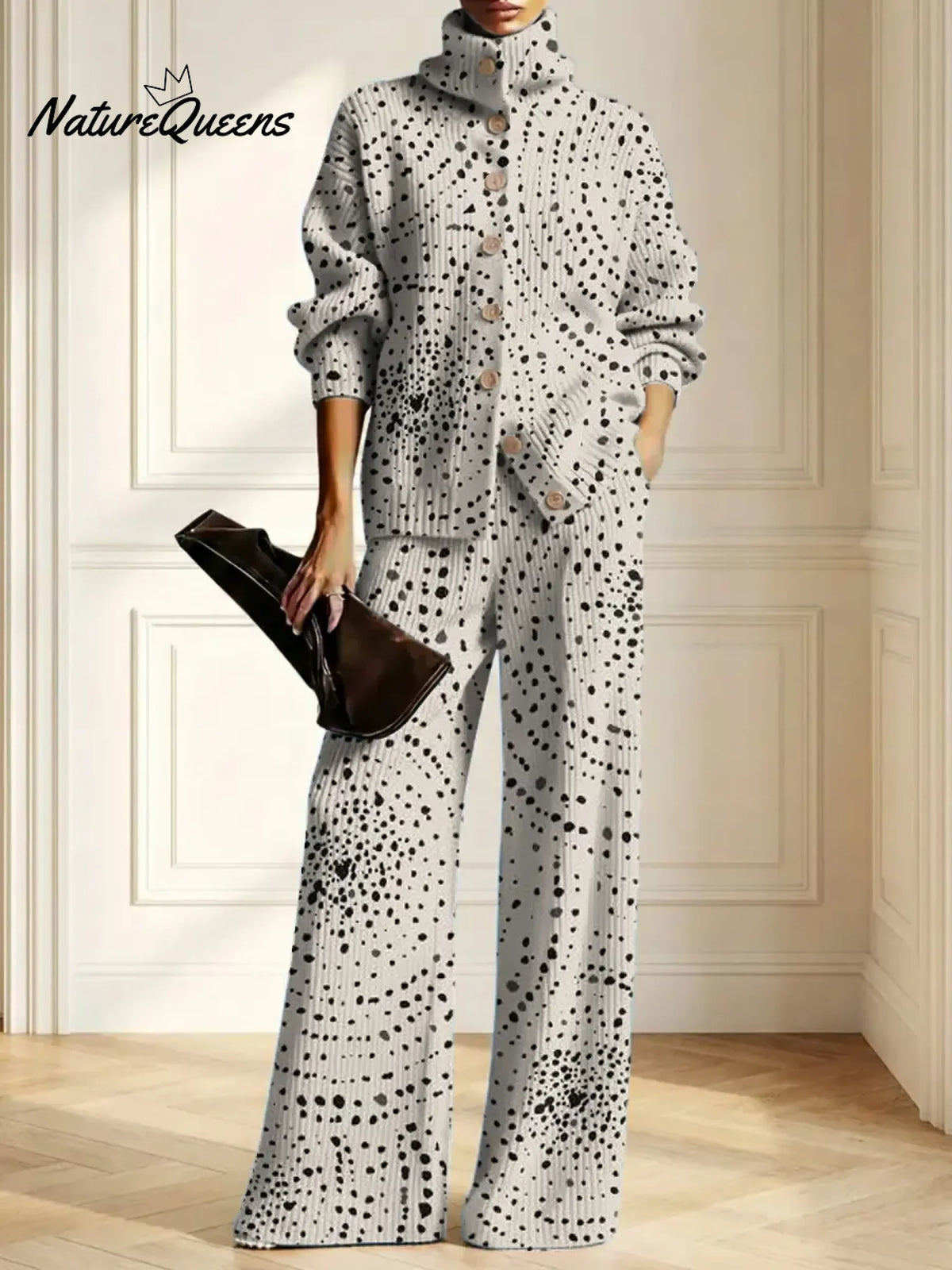 Women's Abstract Pattern Art Print Casual Cotton Knitted Suits